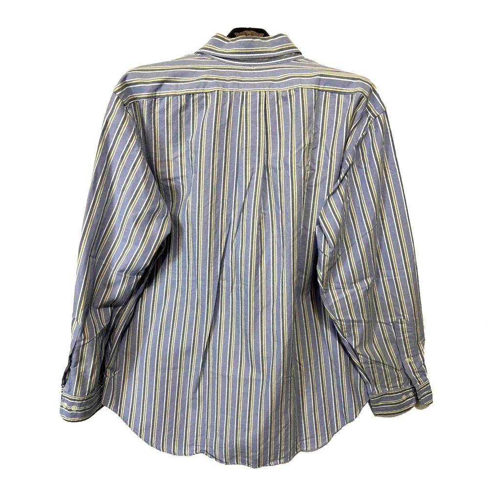 Polo Ralph Lauren Shirt Men 17 1/2 34/35‎ Blue Yellow Striped Button Down Preppy